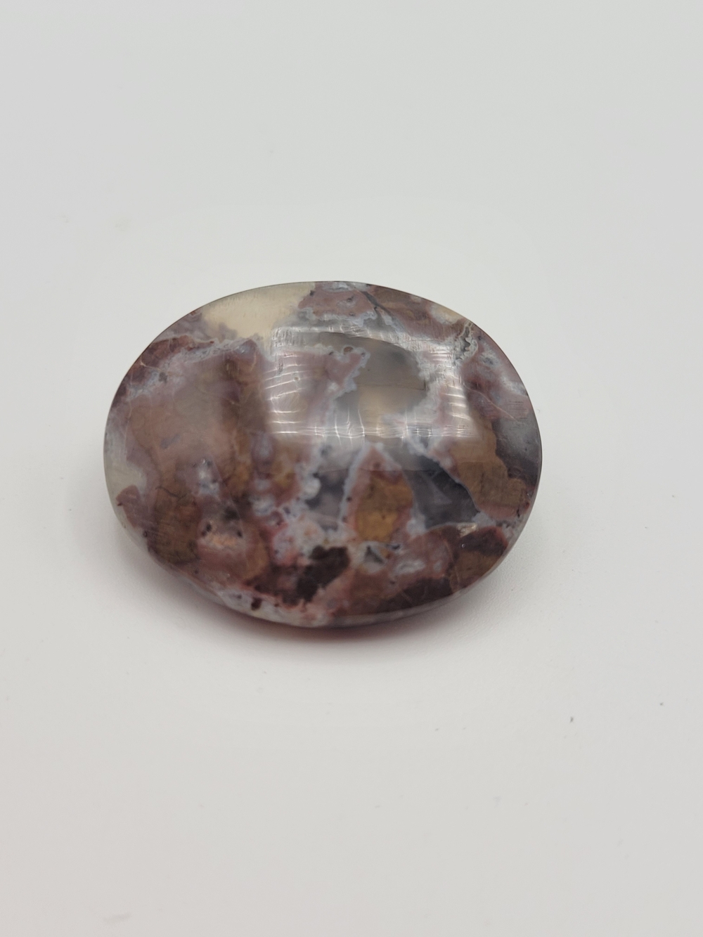 Handmade Polished Oval Stone Moss agate Brown red Brooch